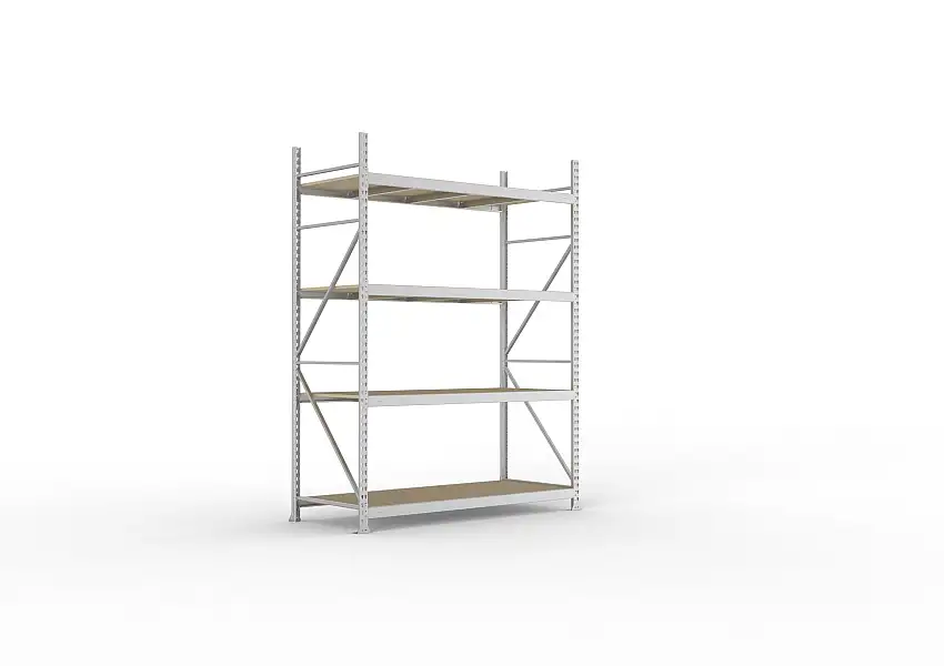 Meta Weitspannregal mit Spanplatten MINI-RACK | Grundregal | HxBxT 250x180x80cm | 4 Ebenen | Fachlast 600kg | Verzinkt