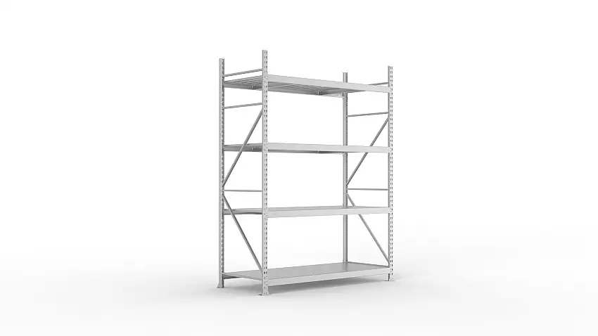 Meta Weitspannregal mit Stahlplatten MINI-RACK | Grundregal | HxBxT 250x180x80cm | 4 Ebenen | Fachlast 600kg | Verzinkt