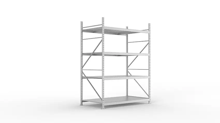 Meta Weitspannregal mit Stahlplatten MINI-RACK | Grundregal | HxBxT 250x180x105cm | 4 Ebenen | Fachlast 600kg | Verzinkt