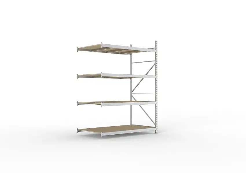 Meta Weitspannregal mit Spanplatten MINI-RACK | Anbauregal | HxBxT 250x180x105cm | 4 Ebenen | Fachlast 600kg | Verzinkt
