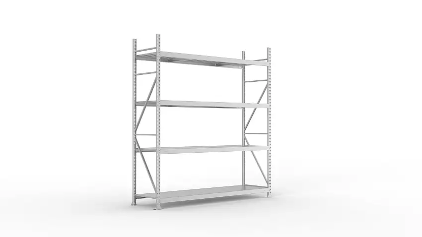 Meta Weitspannregal mit Stahlplatten MINI-RACK | Grundregal | HxBxT 250x220x65cm | 4 Ebenen | Fachlast 600kg | Verzinkt