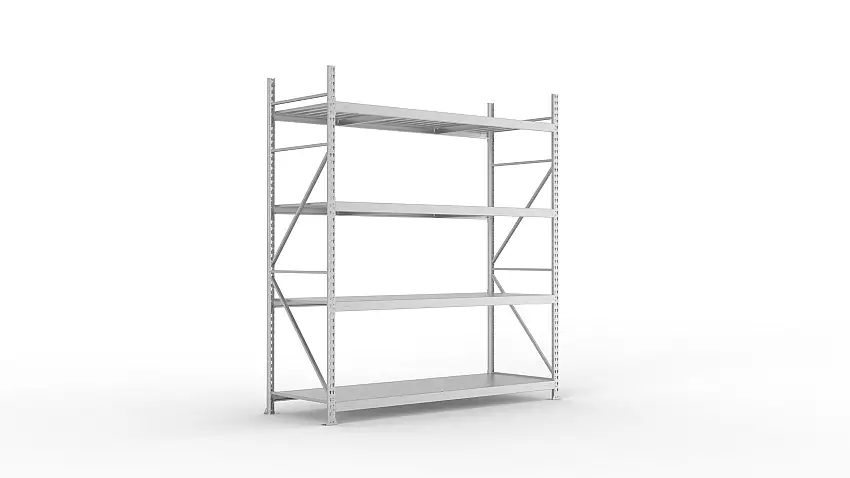 Meta Weitspannregal mit Stahlplatten MINI-RACK | Grundregal | HxBxT 250x220x80cm | 4 Ebenen | Fachlast 600kg | Verzinkt