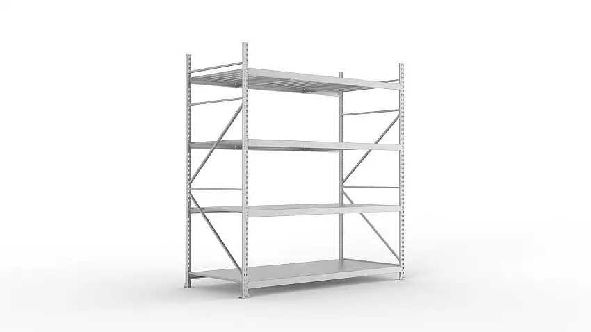 Meta Weitspannregal mit Stahlplatten MINI-RACK | Grundregal | HxBxT 250x220x105cm | 4 Ebenen | Fachlast 600kg | Verzinkt