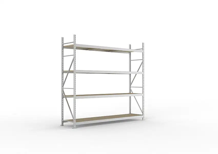 Meta Weitspannregal mit Spanplatten MINI-RACK | Grundregal | HxBxT 250x260x65cm | 4 Ebenen | Fachlast 490kg | Verzinkt