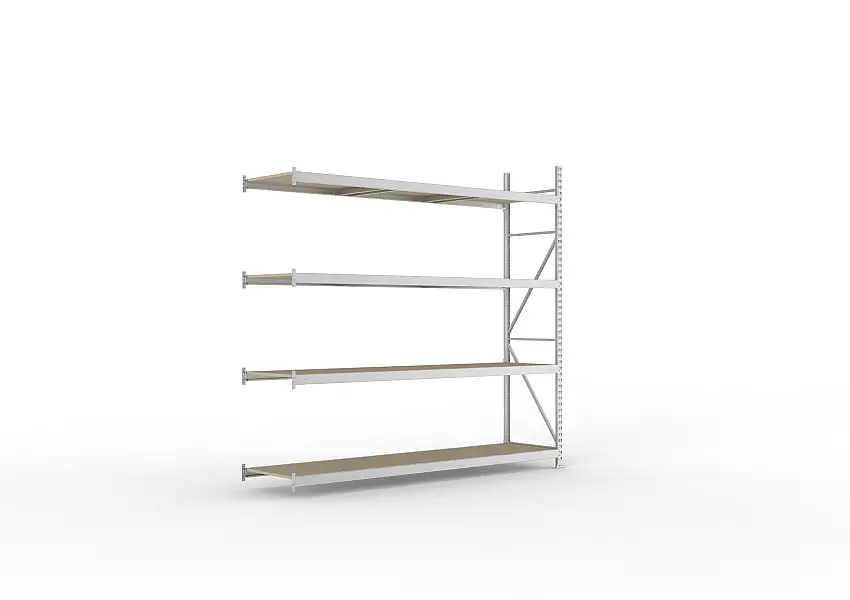 Meta Weitspannregal mit Spanplatten MINI-RACK | Anbauregal | HxBxT 250x260x65cm | 4 Ebenen | Fachlast 490kg | Verzinkt