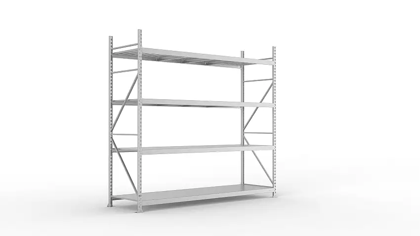Meta Weitspannregal mit Stahlplatten MINI-RACK | Grundregal | HxBxT 250x260x80cm | 4 Ebenen | Fachlast 490kg | Verzinkt