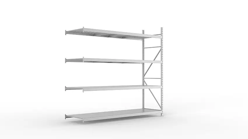 Meta Weitspannregal mit Stahlplatten MINI-RACK | Anbauregal | HxBxT 250x260x80cm | 4 Ebenen | Fachlast 490kg | Verzinkt