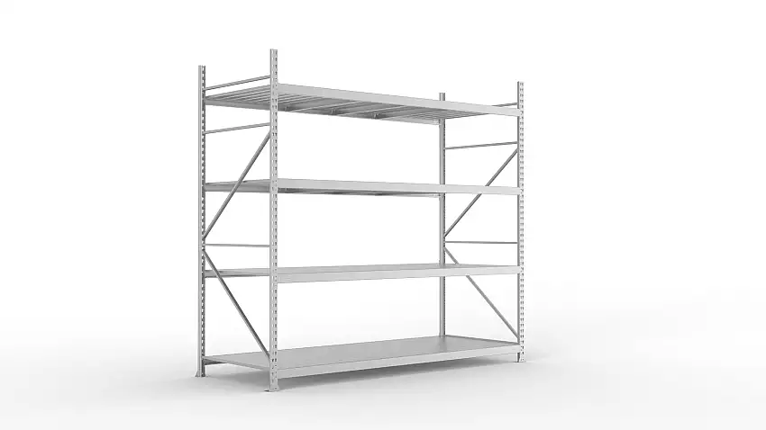 Meta Weitspannregal mit Stahlplatten MINI-RACK | Grundregal | HxBxT 250x260x105cm | 4 Ebenen | Fachlast 490kg | Verzinkt