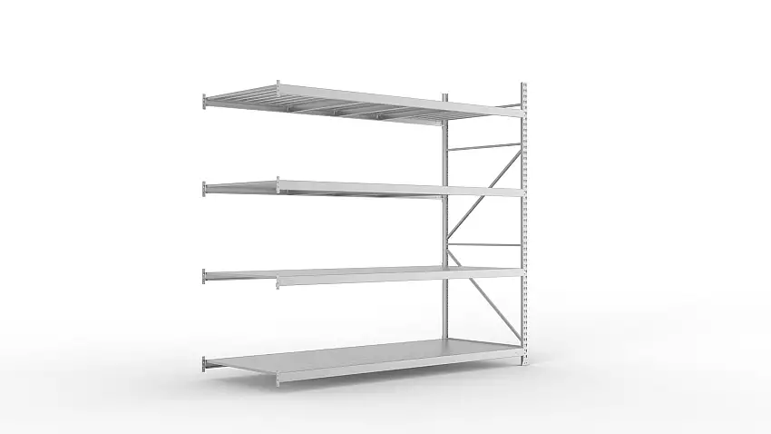 Meta Weitspannregal mit Stahlplatten MINI-RACK | Anbauregal | HxBxT 250x260x105cm | 4 Ebenen | Fachlast 490kg | Verzinkt