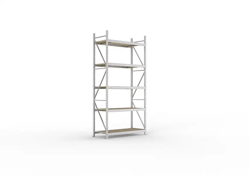 Meta Weitspannregal mit Spanplatten MINI-RACK | Grundregal | HxBxT 300x140x65cm | 5 Ebenen | Fachlast 600kg | Verzinkt