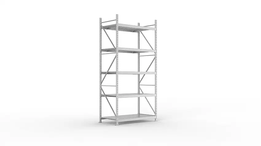 Meta Weitspannregal mit Stahlplatten MINI-RACK | Grundregal | HxBxT 300x140x80cm | 5 Ebenen | Fachlast 600kg | Verzinkt