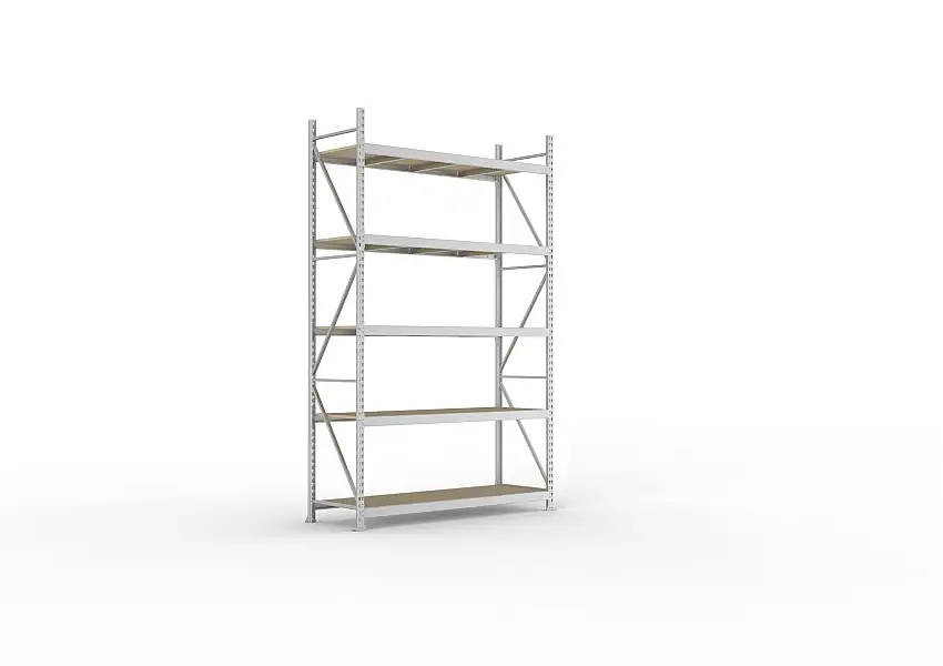 Meta Weitspannregal mit Spanplatten MINI-RACK | Grundregal | HxBxT 300x180x65cm | 5 Ebenen | Fachlast 600kg | Verzinkt
