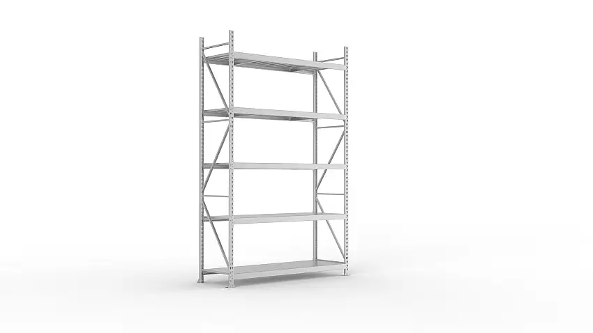 Meta Weitspannregal mit Stahlplatten MINI-RACK | Grundregal | HxBxT 300x180x65cm | 5 Ebenen | Fachlast 600kg | Verzinkt