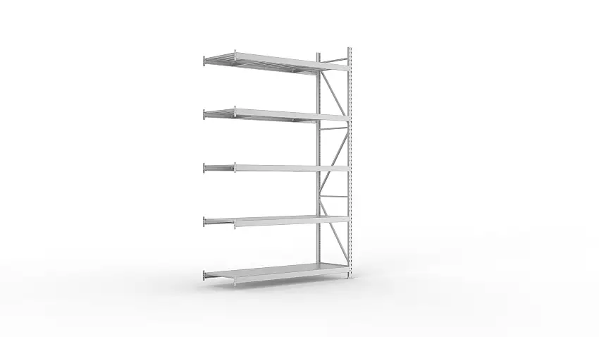 Meta Weitspannregal mit Stahlplatten MINI-RACK | Anbauregal | HxBxT 300x180x65cm | 5 Ebenen | Fachlast 600kg | Verzinkt