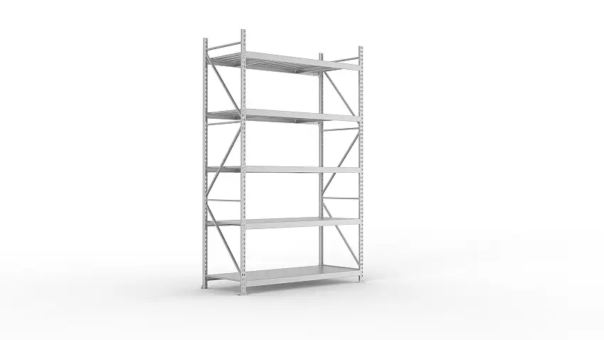 Meta Weitspannregal mit Stahlplatten MINI-RACK | Grundregal | HxBxT 300x180x80cm | 5 Ebenen | Fachlast 600kg | Verzinkt
