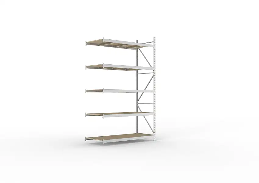 Meta Weitspannregal mit Spanplatten MINI-RACK | Anbauregal | HxBxT 300x180x80cm | 5 Ebenen | Fachlast 600kg | Verzinkt