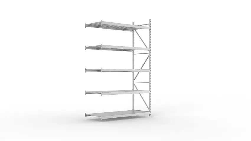 Meta Weitspannregal mit Stahlplatten MINI-RACK | Anbauregal | HxBxT 300x180x80cm | 5 Ebenen | Fachlast 600kg | Verzinkt