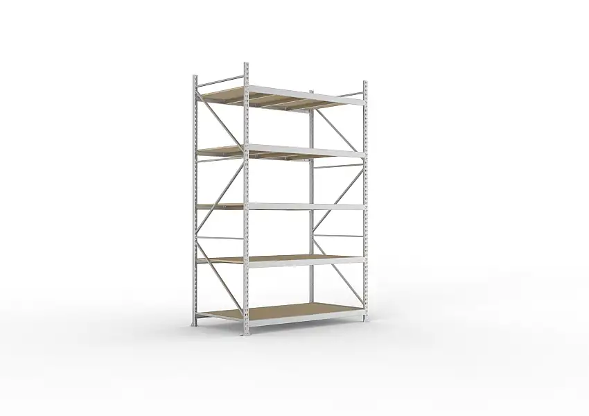 Meta Weitspannregal mit Spanplatten MINI-RACK | Grundregal | HxBxT 300x180x105cm | 5 Ebenen | Fachlast 600kg | Verzinkt