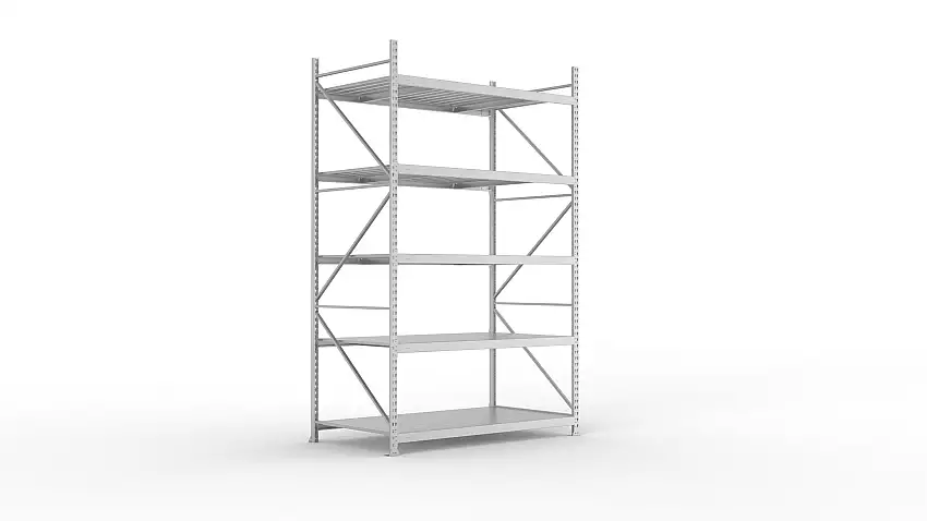 Meta Weitspannregal mit Stahlplatten MINI-RACK | Grundregal | HxBxT 300x180x105cm | 5 Ebenen | Fachlast 600kg | Verzinkt