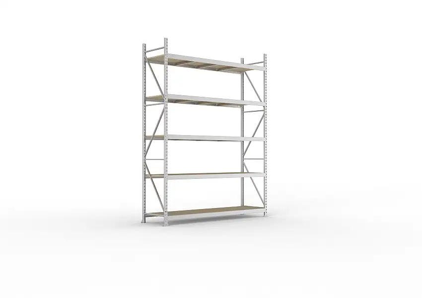 Meta Weitspannregal mit Spanplatten MINI-RACK | Grundregal | HxBxT 300x220x65cm | 5 Ebenen | Fachlast 600kg | Verzinkt