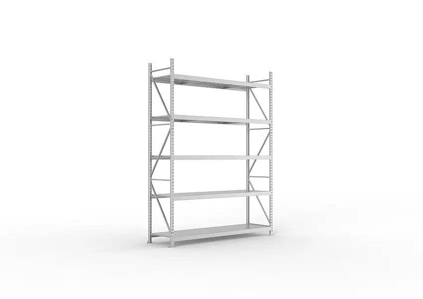 Meta Weitspannregal mit Stahlplatten MINI-RACK | Grundregal | HxBxT 300x220x65cm | 5 Ebenen | Fachlast 600kg | Verzinkt