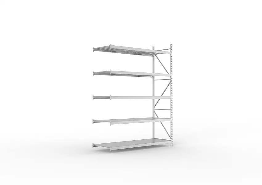 Meta Weitspannregal mit Stahlplatten MINI-RACK | Anbauregal | HxBxT 300x220x80cm | 5 Ebenen | Fachlast 600kg | Verzinkt