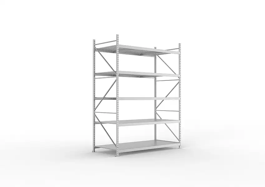Meta Weitspannregal mit Stahlplatten MINI-RACK | Grundregal | HxBxT 300x220x105cm | 5 Ebenen | Fachlast 600kg | Verzinkt