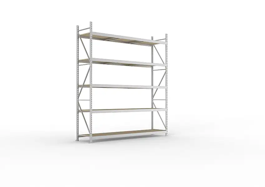 Meta Weitspannregal mit Spanplatten MINI-RACK | Grundregal | HxBxT 300x260x65cm | 5 Ebenen | Fachlast 490kg | Verzinkt