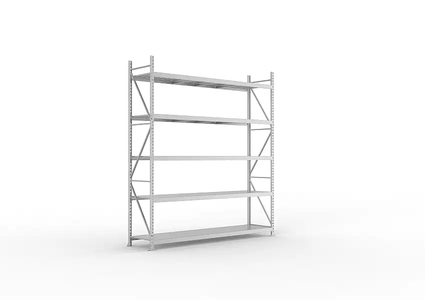 Meta Weitspannregal mit Stahlplatten MINI-RACK | Grundregal | HxBxT 300x260x65cm | 5 Ebenen | Fachlast 490kg | Verzinkt
