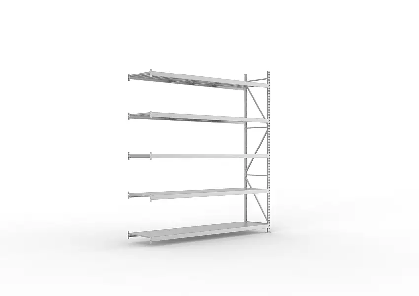 Meta Weitspannregal mit Stahlplatten MINI-RACK | Anbauregal | HxBxT 300x260x65cm | 5 Ebenen | Fachlast 490kg | Verzinkt