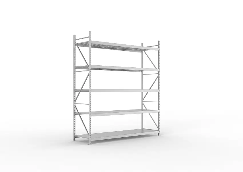 Meta Weitspannregal mit Stahlplatten MINI-RACK | Grundregal | HxBxT 300x260x80cm | 5 Ebenen | Fachlast 490kg | Verzinkt