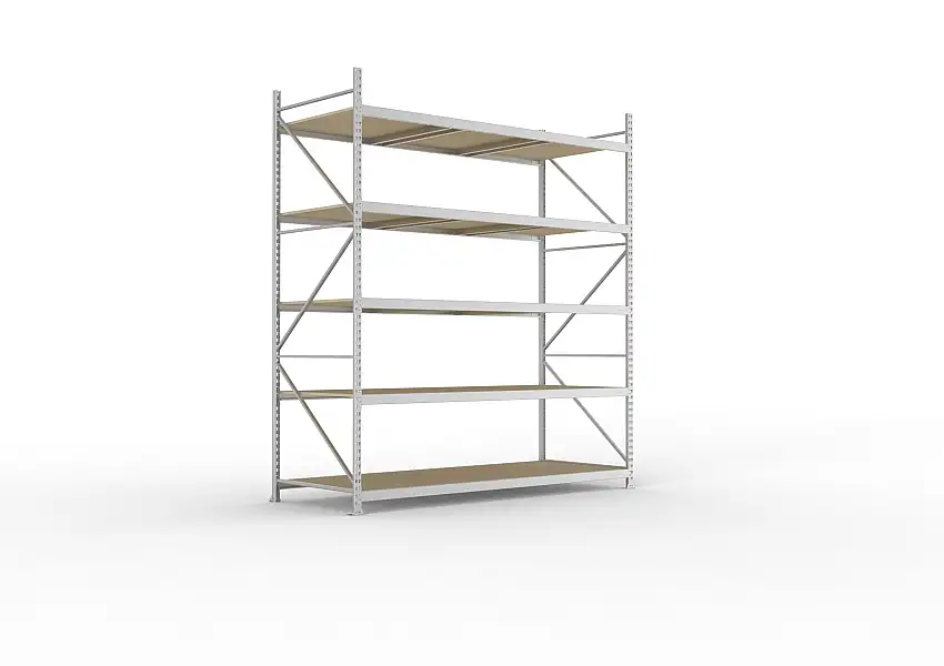 Meta Weitspannregal mit Spanplatten MINI-RACK | Grundregal | HxBxT 300x260x105cm | 5 Ebenen | Fachlast 490kg | Verzinkt