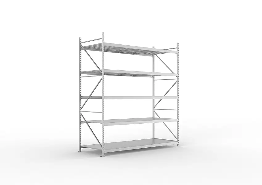 Meta Weitspannregal mit Stahlplatten MINI-RACK | Grundregal | HxBxT 300x260x105cm | 5 Ebenen | Fachlast 490kg | Verzinkt