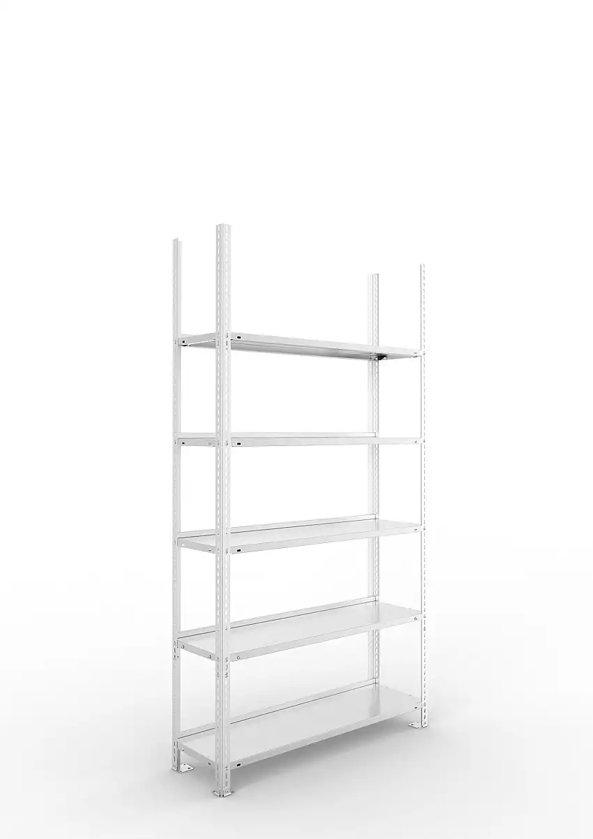 Meta Aktenregal Schraubsystem FIX | Grundregal | HxBxT 185x100x30cm | 5 Ebenen | Fachlast 80kg | Einseitig nutzbar | Verzinkt