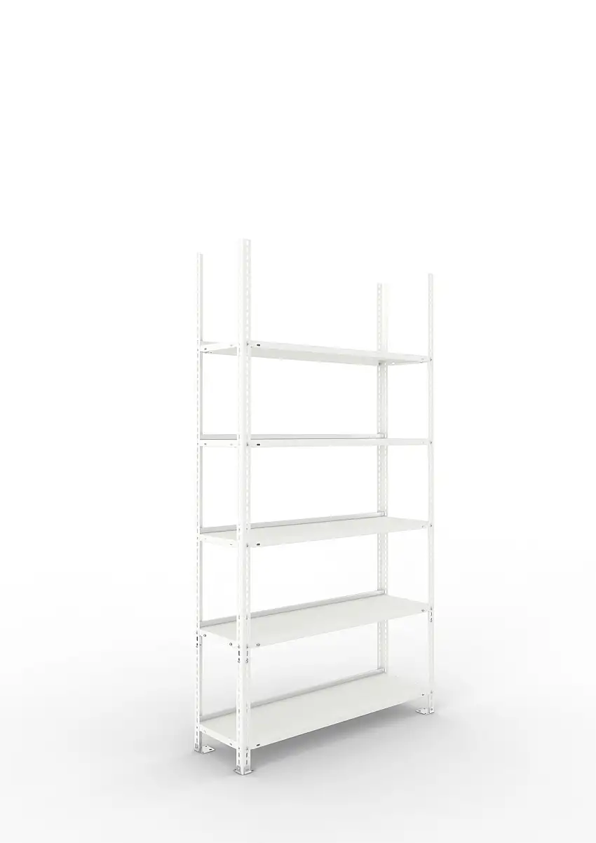 Meta Aktenregal Schraubsystem FIX | Grundregal | HxBxT 185x100x30cm | 5 Ebenen | Fachlast 80kg | Einseitig nutzbar | Lichtgrau
