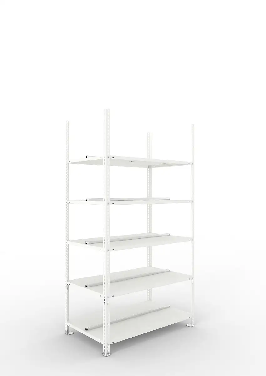 Meta Aktenregal Schraubsystem FIX | Grundregal | HxBxT 185x100x60cm | 5 Ebenen | Fachlast 70kg | Beidseitig nutzbar | Lichtgrau