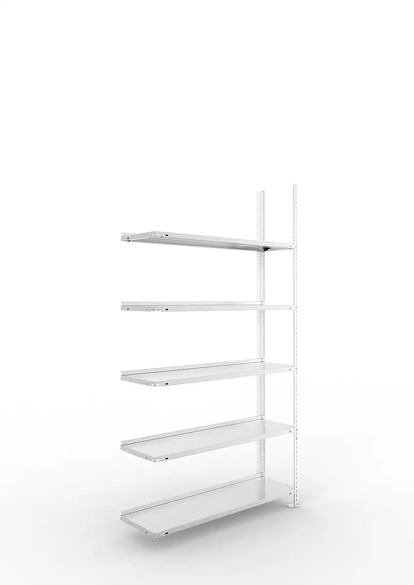 Meta Aktenregal Schraubsystem FIX | Anbauregal | HxBxT 185x100x30cm | 5 Ebenen | Fachlast 80kg | Einseitig nutzbar | Verzinkt