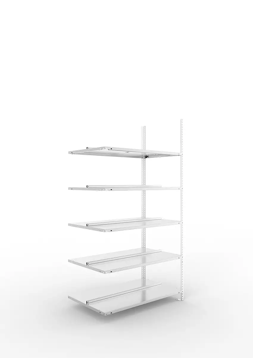 Meta Aktenregal Schraubsystem FIX | Anbauregal | HxBxT 185x100x60cm | 5 Ebenen | Fachlast 80kg | Beidseitig nutzbar | Verzinkt