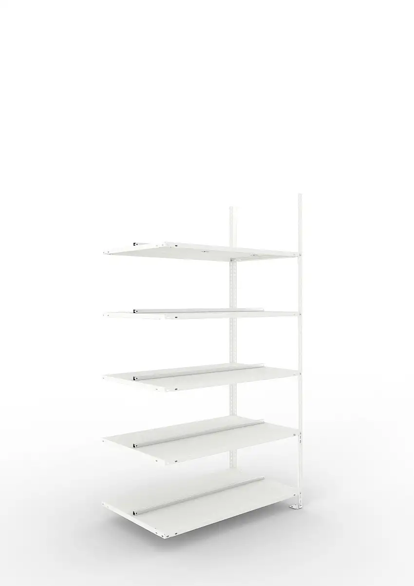 Meta Aktenregal Schraubsystem FIX | Anbauregal | HxBxT 185x100x60cm | 5 Ebenen | Fachlast 80kg | Beidseitig nutzbar | Lichtgrau