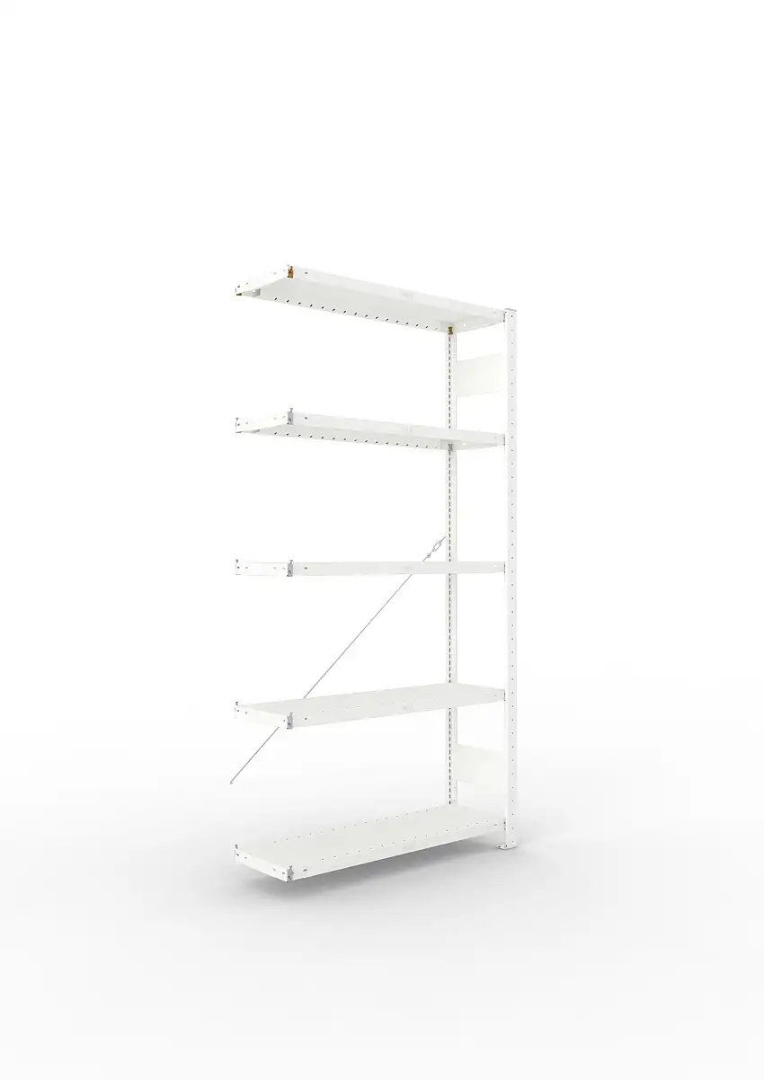 Meta Fachbodenregal Stecksystem CLIP mit vorgefertigten Rahmen | Anbauregal | HxBxT 200x100x30cm | 5 Ebenen | Fachlast 100kg | Einseitig nutzbar | Lichtgrau