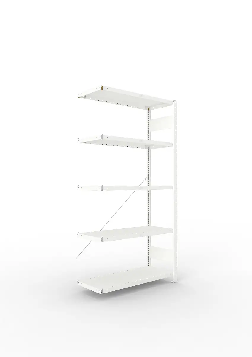 Meta Fachbodenregal Stecksystem CLIP mit vorgefertigten Rahmen | Anbauregal | HxBxT 200x100x40cm | 5 Ebenen | Fachlast 100kg | Einseitig nutzbar | Lichtgrau