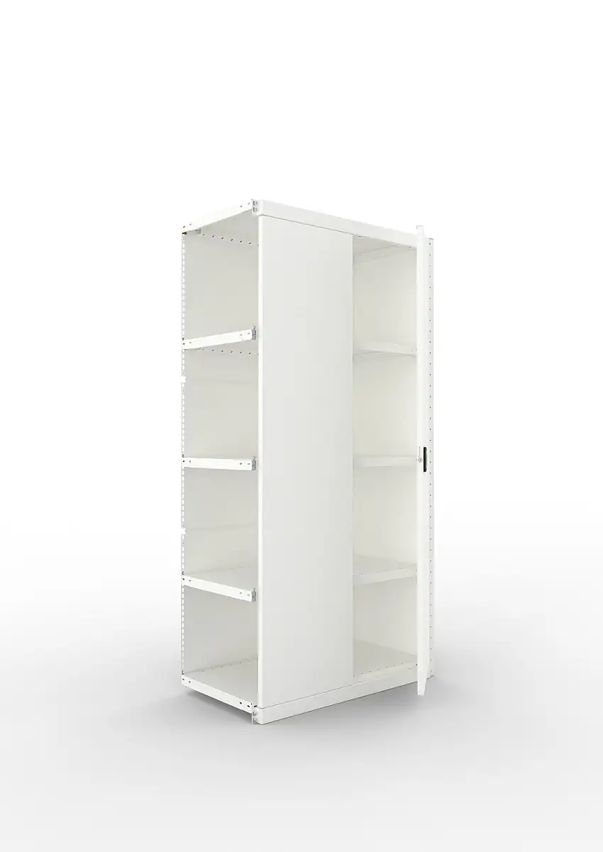Meta Regal-Schrank-Kombination Stecksystem CLIP | Anbauregal | HxBxT 200x100x50cm | 1 Deckboden & 4 Schrankfachböden | Fachlast 100kg | Lichtgrau