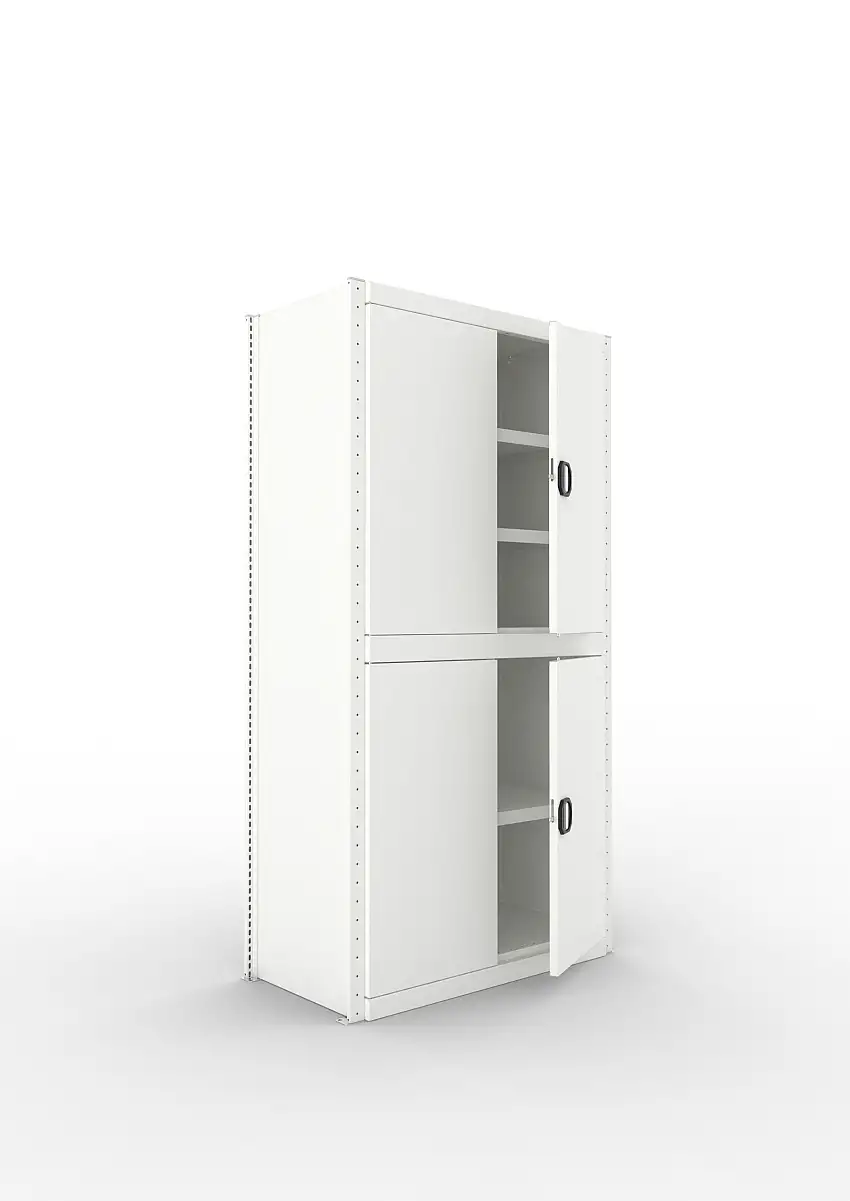 Meta Regal-Schrank-Kombination Stecksystem CLIP | Grundregal | HxBxT 200x100x50cm | 1 Deckboden & 5 Schrankfachböden | Fachlast 100kg | Lichtgrau