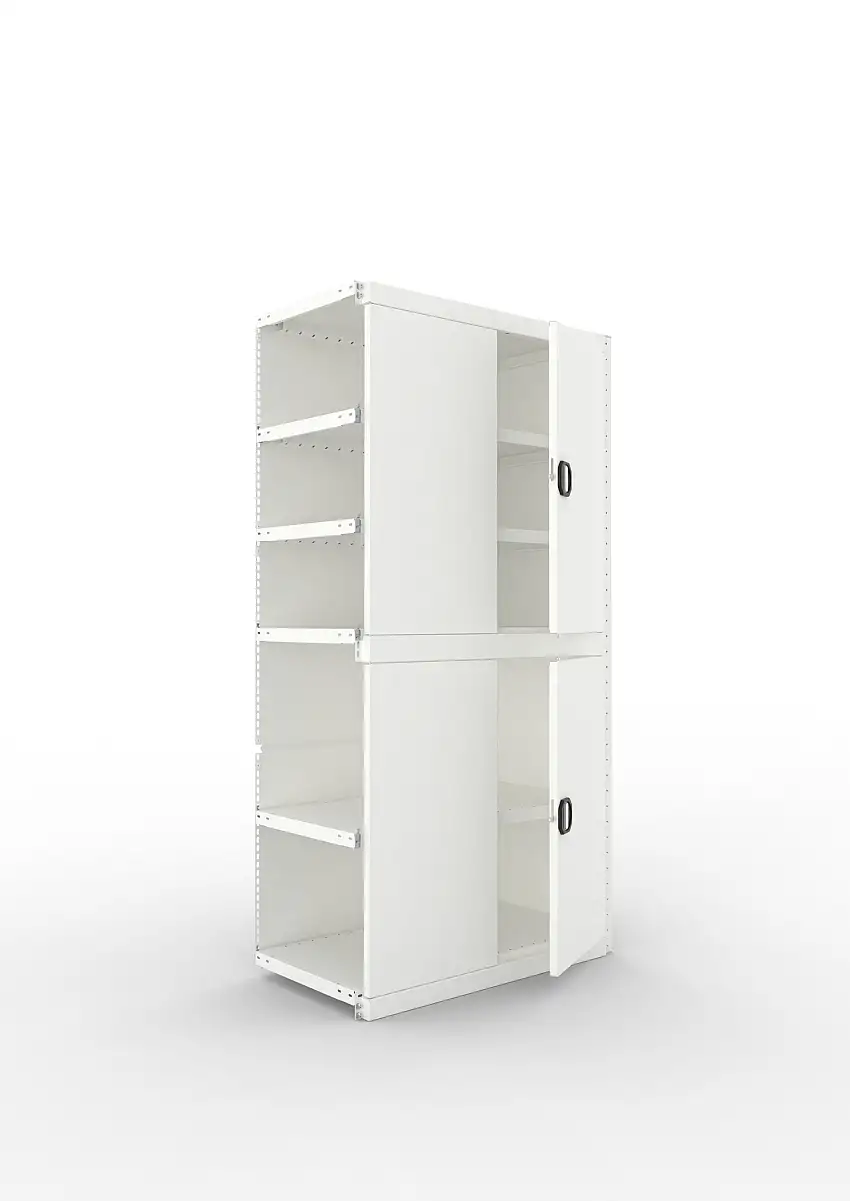 Meta Regal-Schrank-Kombination Stecksystem CLIP | Anbauregal | HxBxT 200x100x50cm | 1 Deckboden & 5 Schrankfachböden | Fachlast 100kg | Lichtgrau
