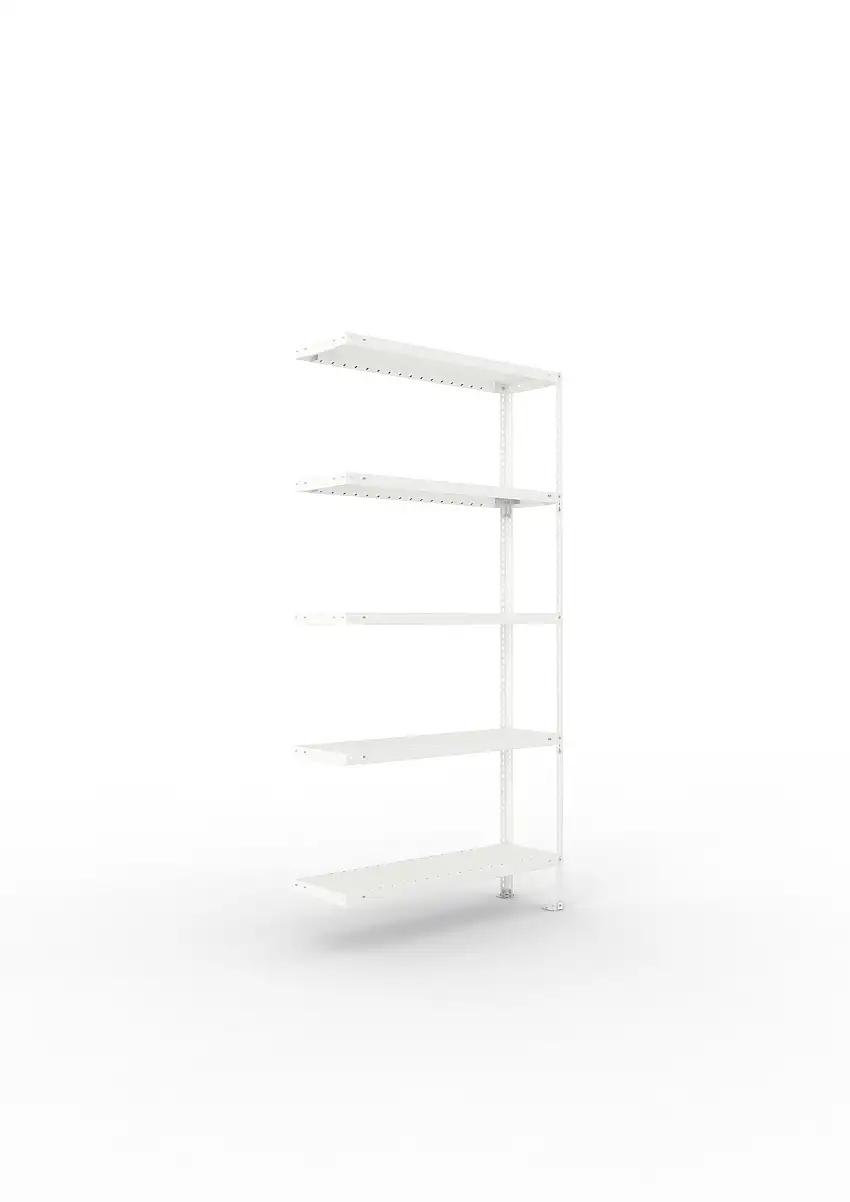 Meta Fachbodenregal Schraubsystem FIX | Anbauregal | HxBxT 200x100x30cm | 5 Ebenen | Fachlast 100kg | Einseitig nutzbar | Lichtgrau