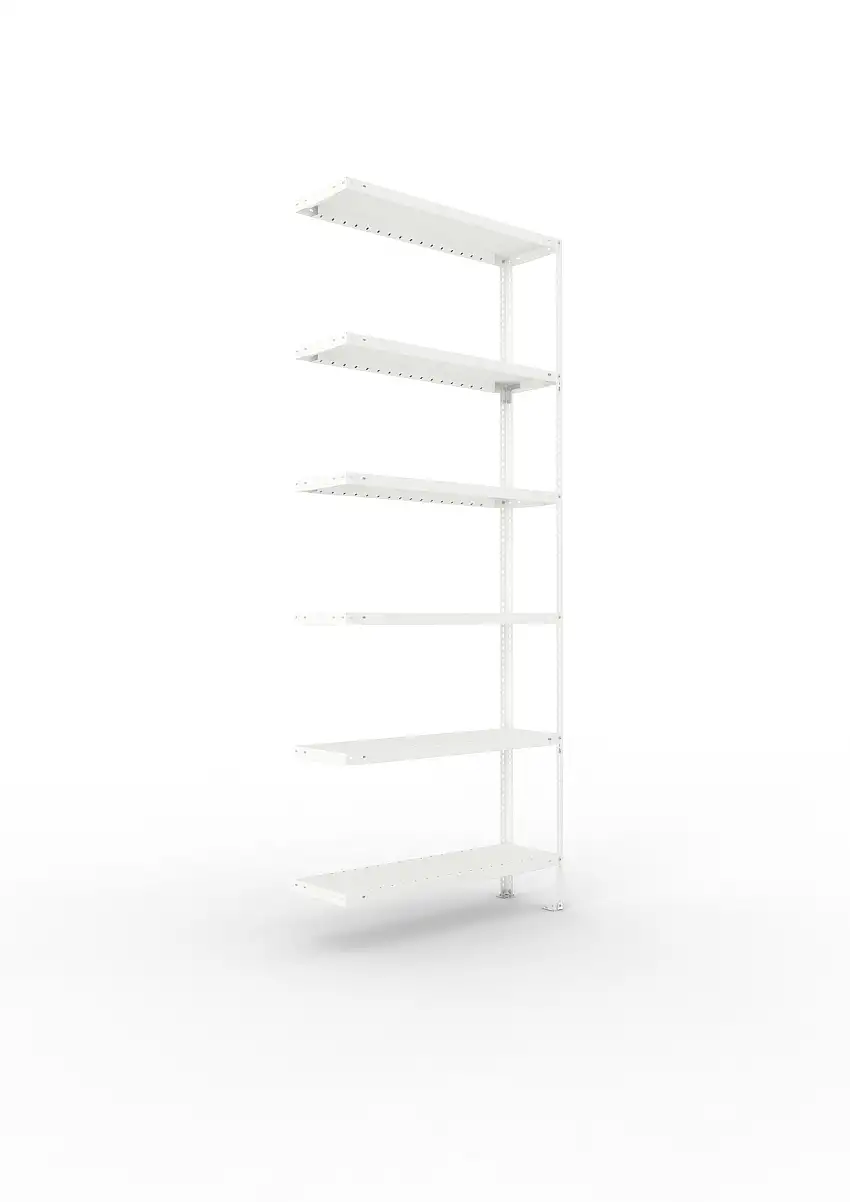 Meta Fachbodenregal Schraubsystem FIX | Anbauregal | HxBxT 250x100x30cm | 6 Ebenen | Fachlast 100kg | Einseitig nutzbar | Lichtgrau