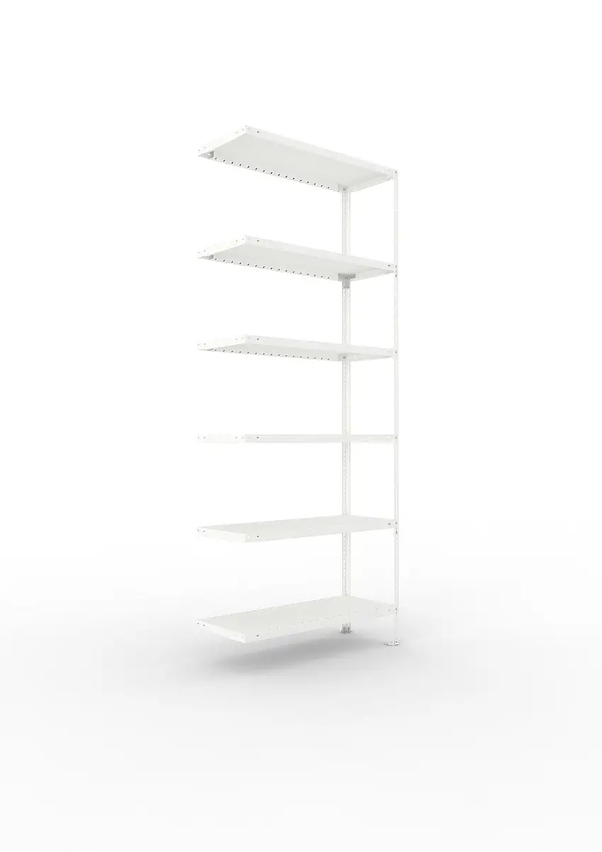Meta Fachbodenregal Schraubsystem FIX | Anbauregal | HxBxT 250x100x40cm | 6 Ebenen | Fachlast 100kg | Einseitig nutzbar | Lichtgrau