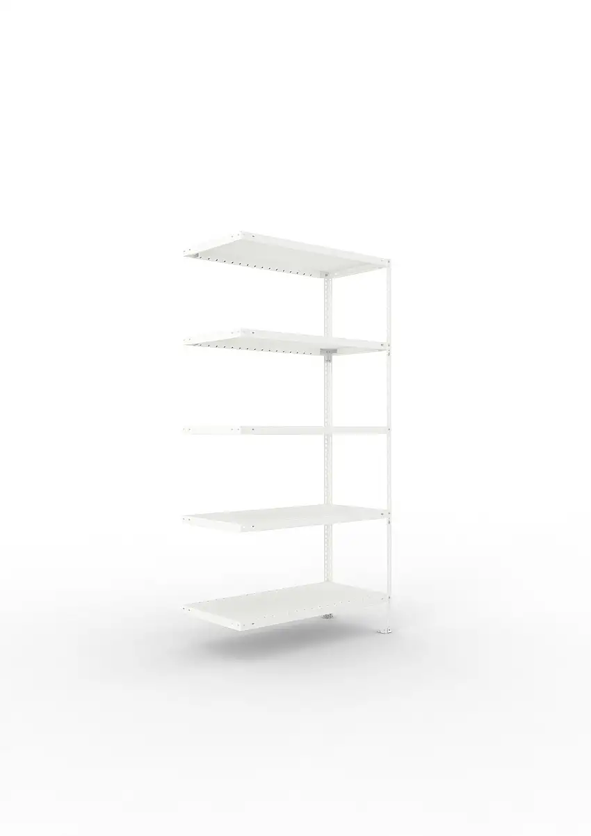 Meta Fachbodenregal Schraubsystem FIX | Anbauregal | HxBxT 200x100x50cm | 5 Ebenen | Fachlast 100kg | Einseitig nutzbar | Lichtgrau