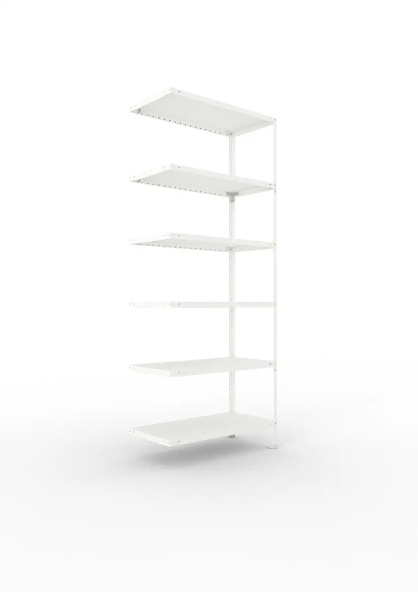 Meta Fachbodenregal Schraubsystem FIX | Anbauregal | HxBxT 250x100x50cm | 6 Ebenen | Fachlast 100kg | Einseitig nutzbar | Lichtgrau