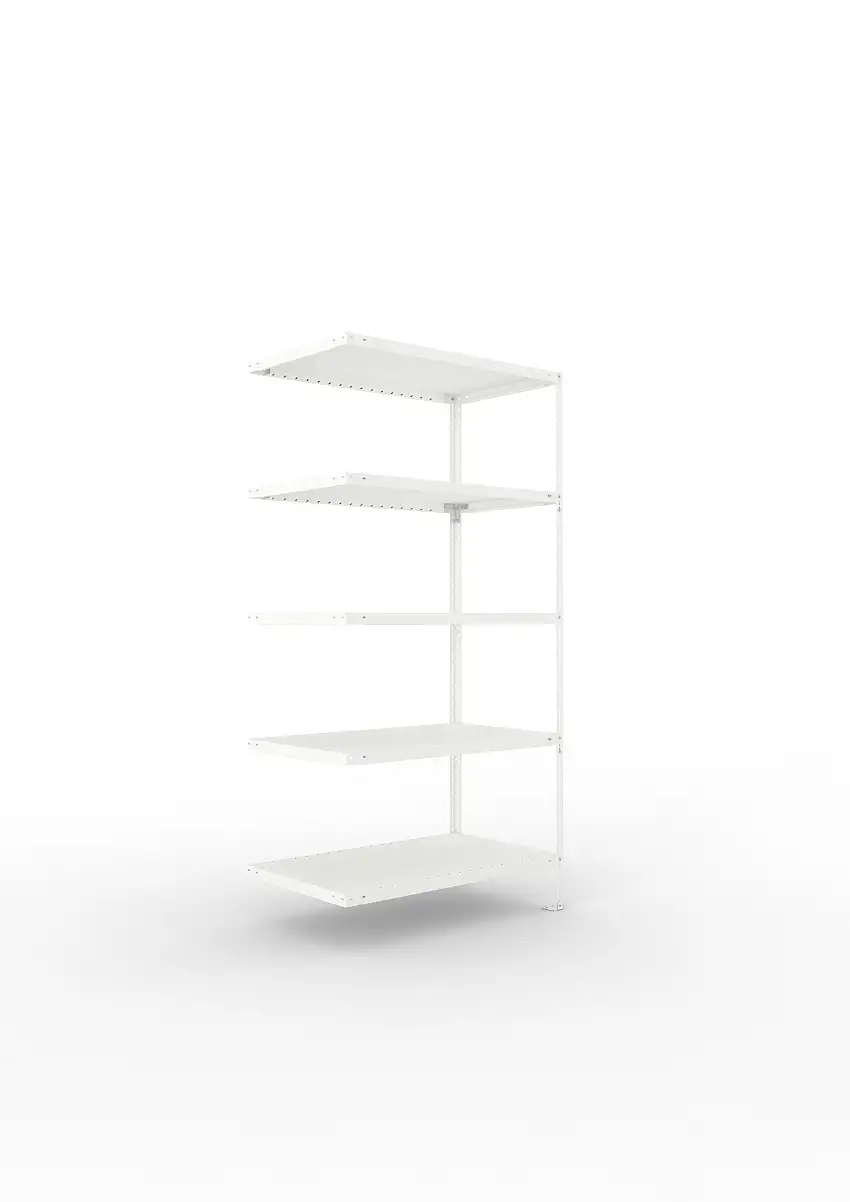 Meta Fachbodenregal Schraubsystem FIX | Anbauregal | HxBxT 200x100x60cm | 5 Ebenen | Fachlast 100kg | Einseitig nutzbar | Lichtgrau